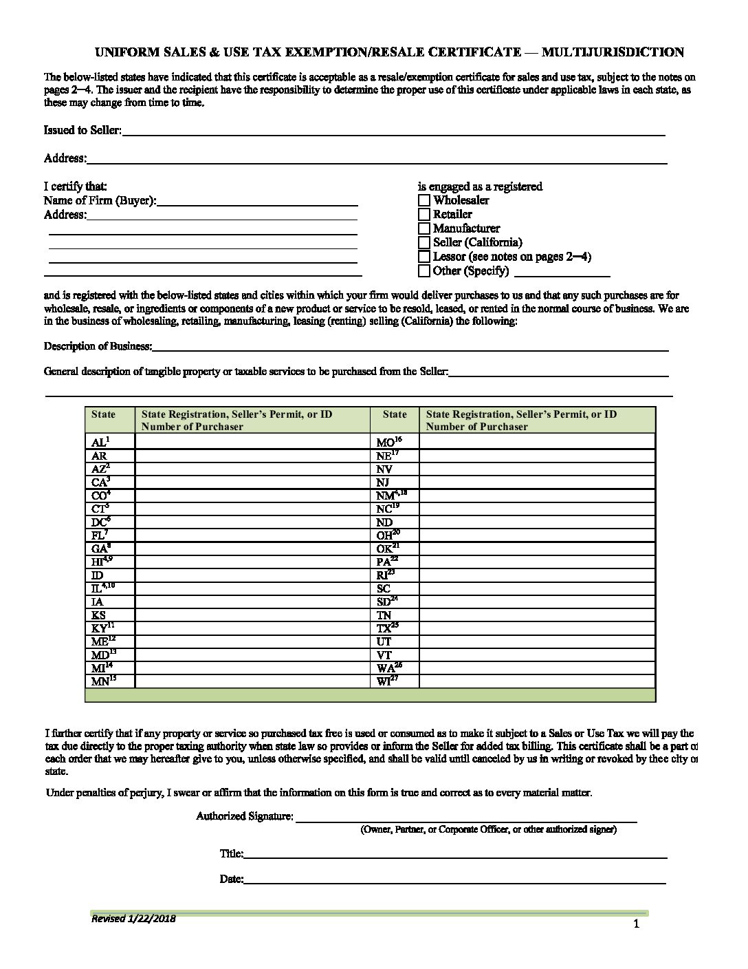 Multijurisdiction Certificate of Exemption